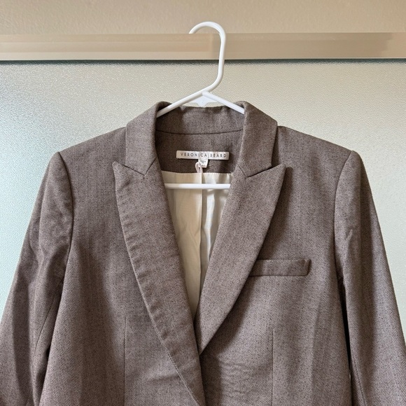 VERONICA BEARD Cutaway Wool Elbow Patch Herringbone Dickey Jacket Tan/Brown Sz 4 - Picture 6 of 8